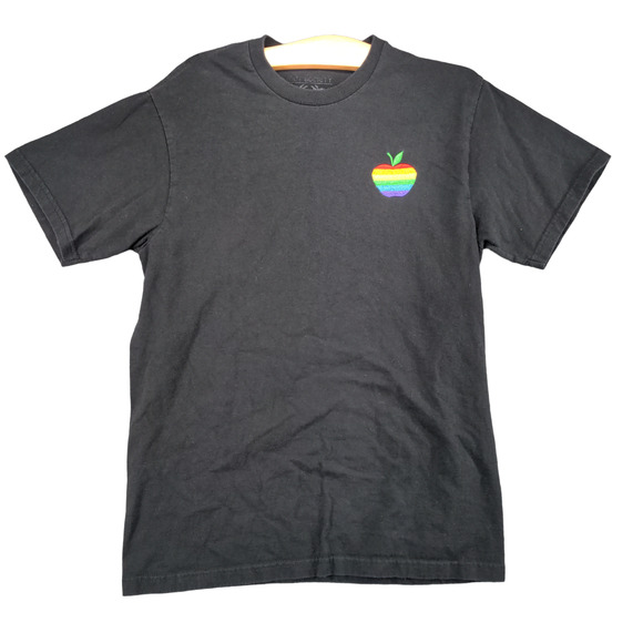 Riot Society Mens Apple Rainbow T-Shirt Black Medium Embroidered Logo - Picture 1 of 12
